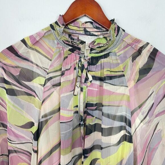 Ted Baker Zeenaa Blouson Sleeve Zebra Print Mini Dress Dusty Pink Ted 2/ US 6 - Picture 5 of 11